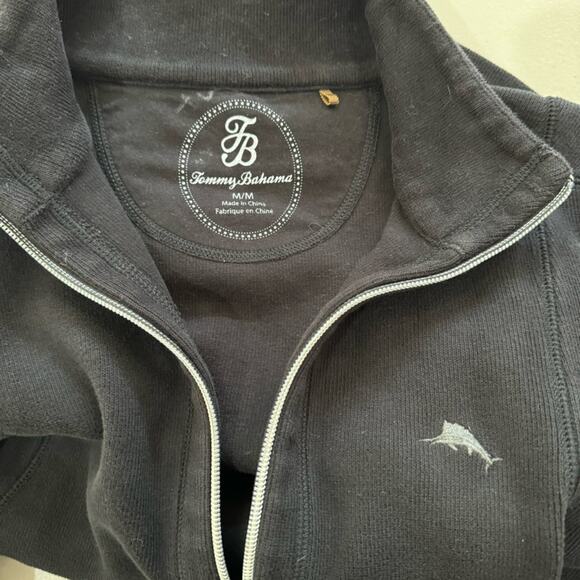 Tommy Bahama Black 1/2 Zip Sweater Pullover Women’s Medium Nautical Swordfish - Picture 5 of 7